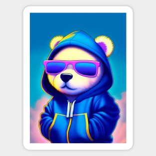 Cute Teddy Bear wearing hoodie and sunglasses Sticker